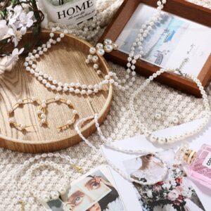 Yaomiao 8 Pcs Pearl Jewelry Set 1920s Costume Accessories for Women Long Pearl Necklace Hoop Earrings Bracelet New Year Gift(Vintage Style)