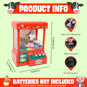 Bundaloo Claw Machine Arcade Game - Electronic Mini Candy and Toy Grabber Dispenser - with Sound & 3 Mini Plush Farm Animals