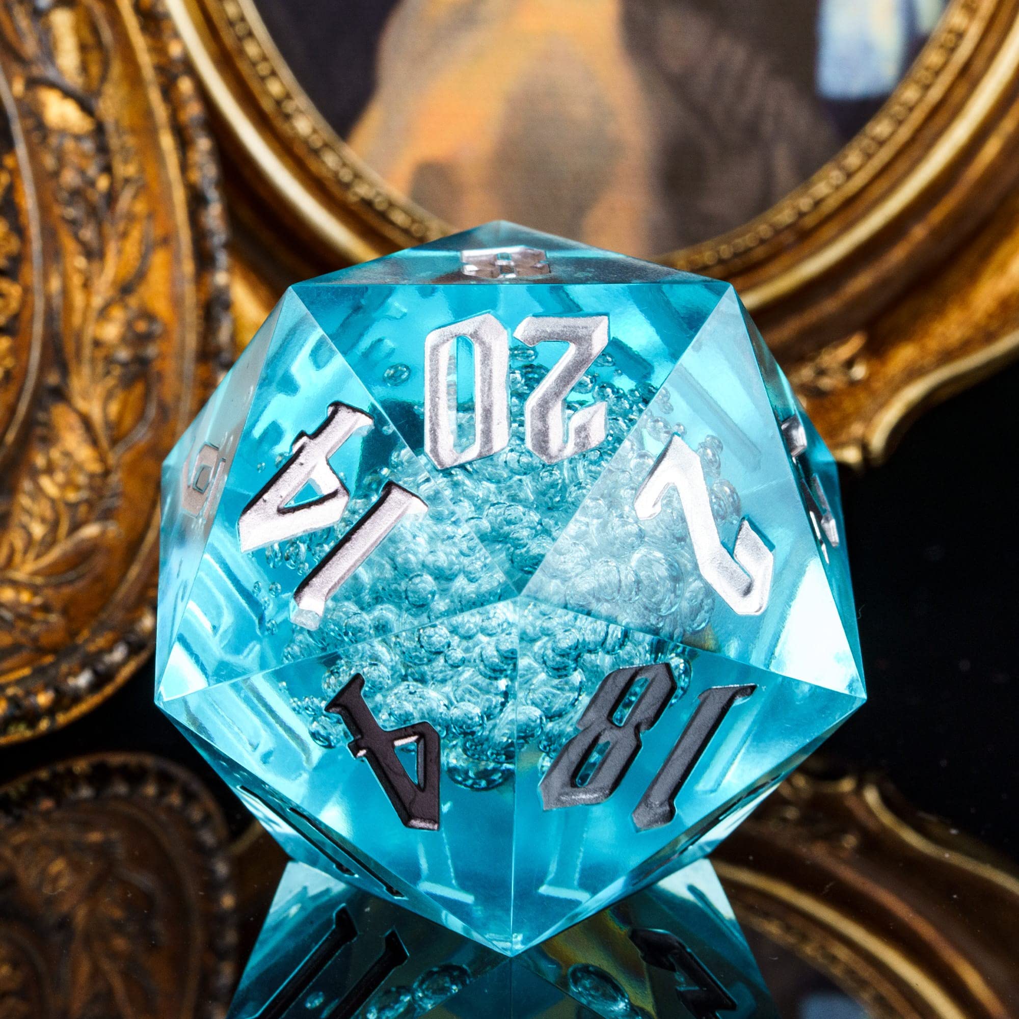 Poludie D20 Single Dice 55mm, 20 Sided DND Dice, Giant D20 D&D Polyhedral Dice Large D20 with Dice Gift Box for Dungeons and Dragons, RPG, MTG Table Games (Transparent Blue Bubbles)