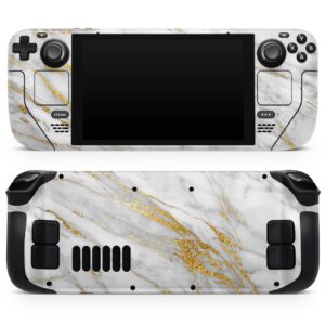 design skinz - compatible with steam deck - skin decal protective scratch-resistant removable vinyl wrap cover - marble & digital gold foil v4