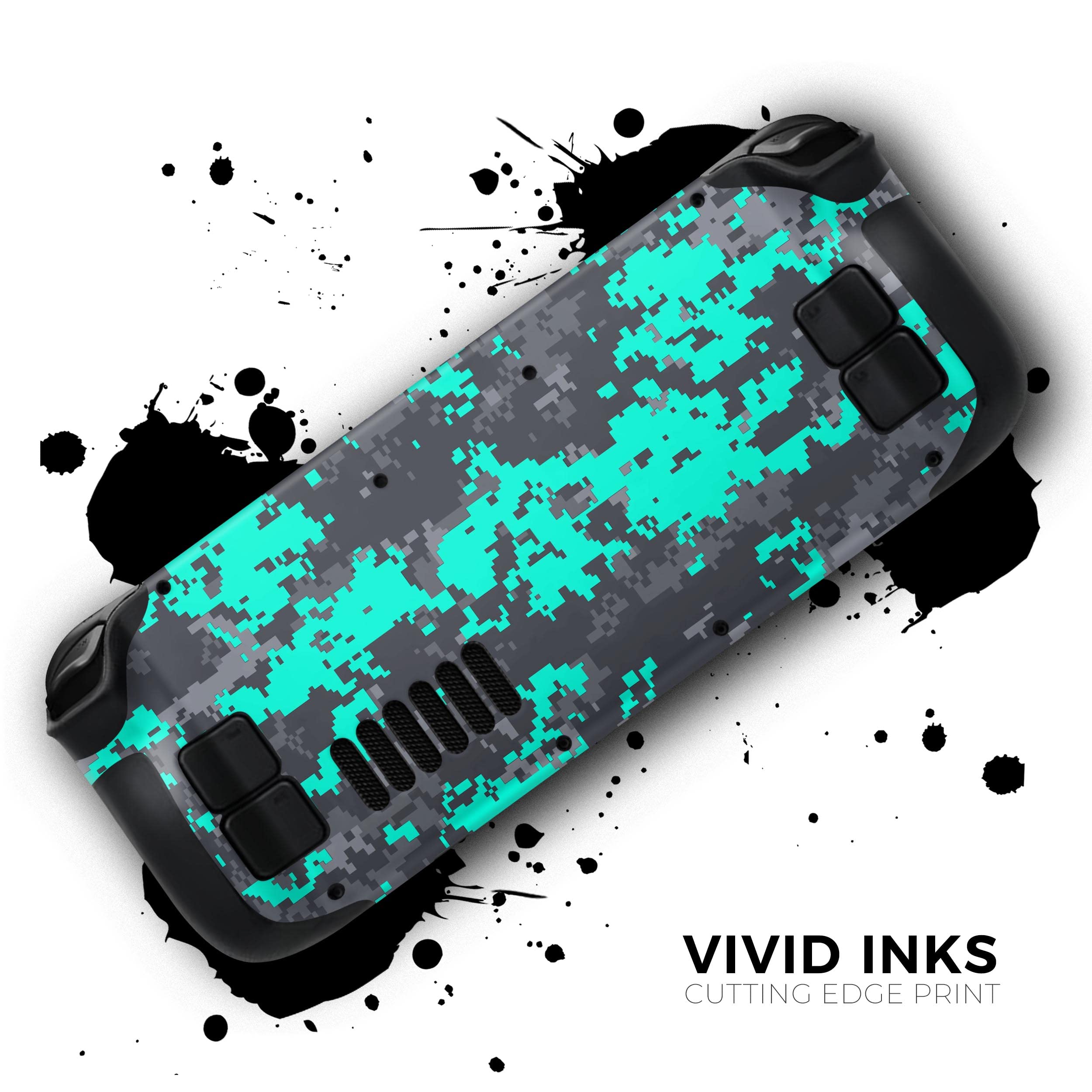 Design Skinz - Compatible with Steam Deck - Skin Decal Protective Scratch-Resistant Removable Vinyl Wrap Cover - Bright Teal and Gray Digital Camouflage