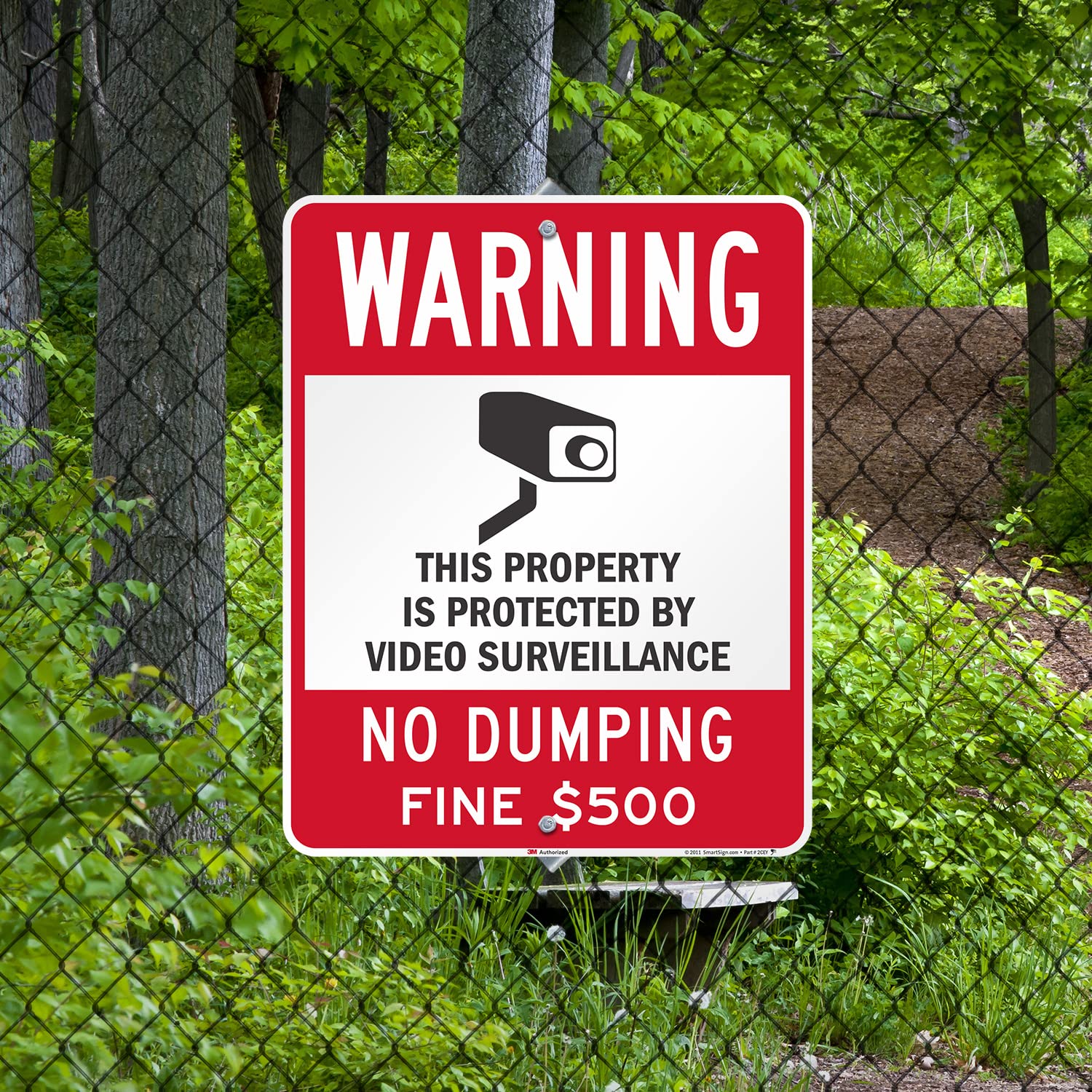 SmartSign 30 x 24 inch “Warning - Property Protected by Video Surveillance, No Dumping” Sign, 80 mil Aluminum, 3M Laminated EG Reflective Material, Red, White and Black, Made in USA