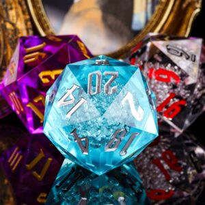 Poludie D20 Single Dice 55mm, 20 Sided DND Dice, Giant D20 D&D Polyhedral Dice Large D20 with Dice Gift Box for Dungeons and Dragons, RPG, MTG Table Games (Transparent Blue Bubbles)