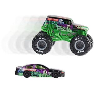 Monster Jam Official 1:64 Scale Diecast 2-Pack Monster Truck and Race Car: Grave Digger