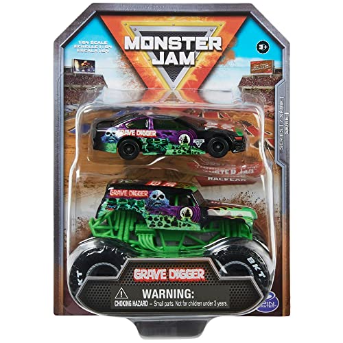 Monster Jam Official 1:64 Scale Diecast 2-Pack Monster Truck and Race Car: Grave Digger