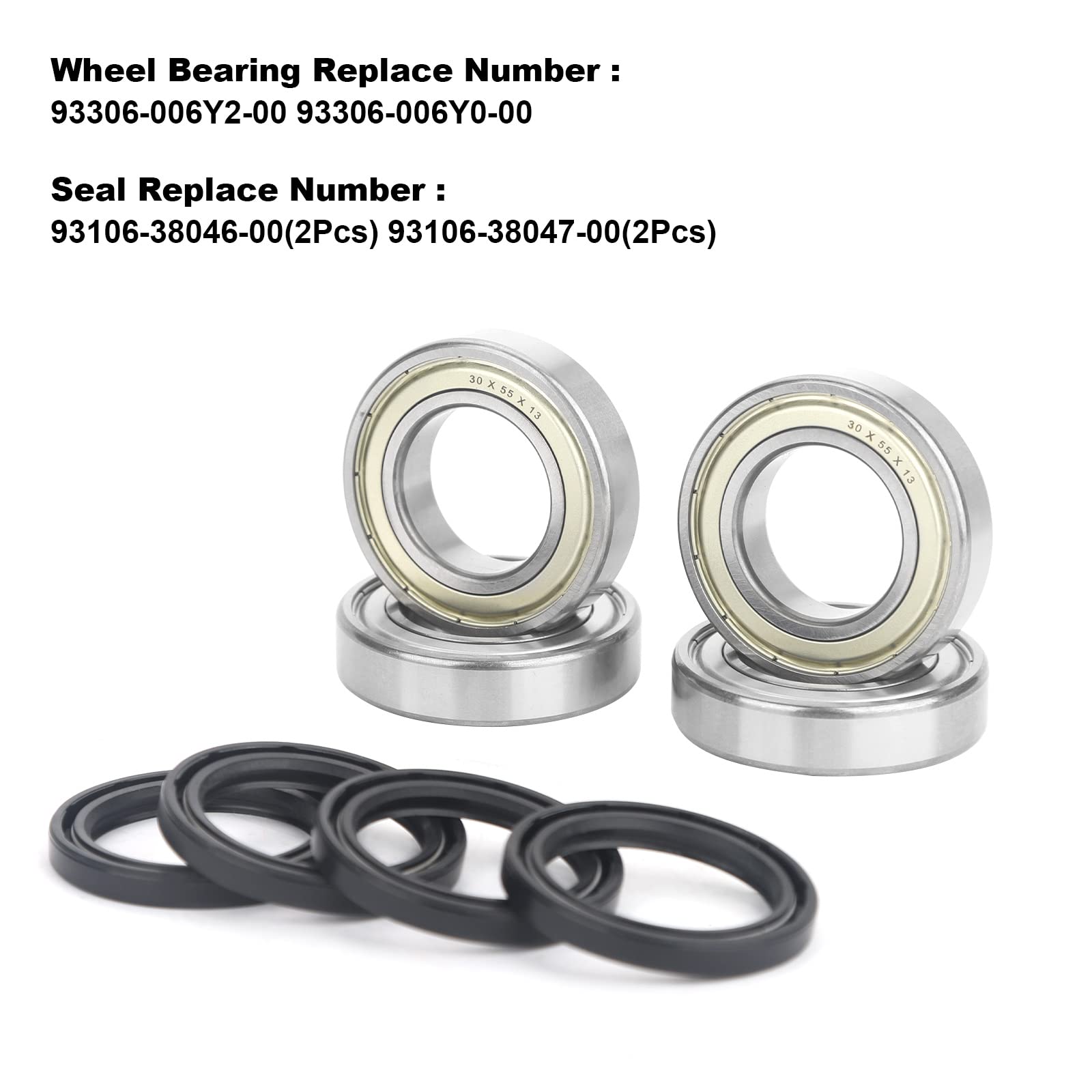 Front Wheel Bearing 4 Pcs with Seal for Yamaha Kodiak 400 450, Grizzly 350 450, Big Bear 2WD/4WD, Bruin 350, Replace #93306-006Y2-00