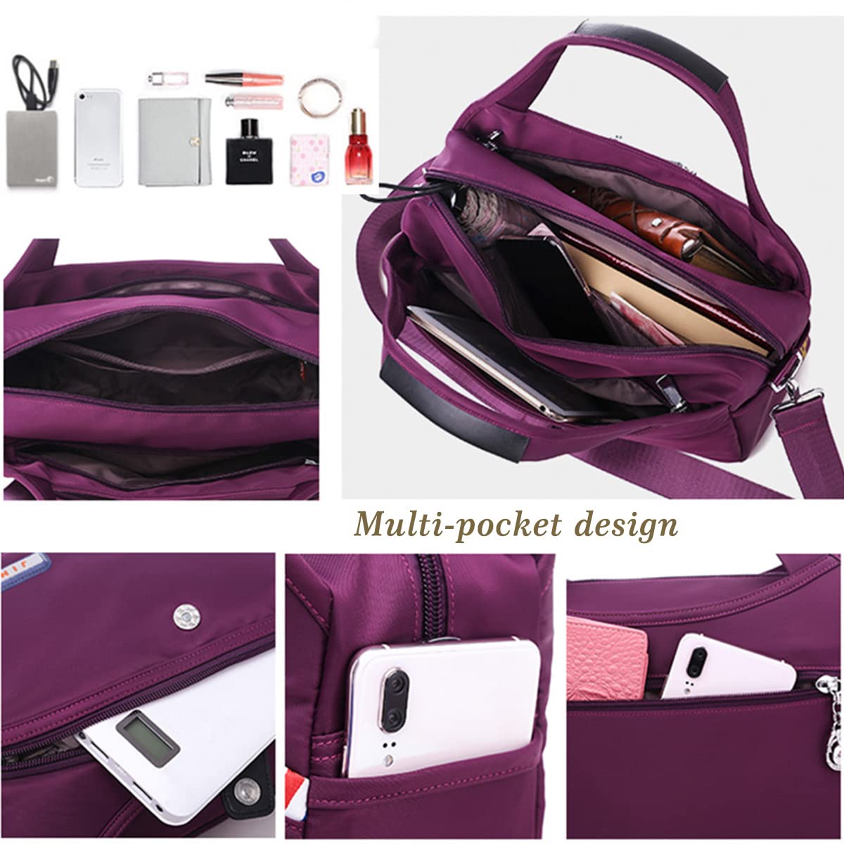 Women Crossbody Bag Casual Shoulder Handbag Waterproof Oxford Cloth Ladies Purse Messenger Bag（Purple