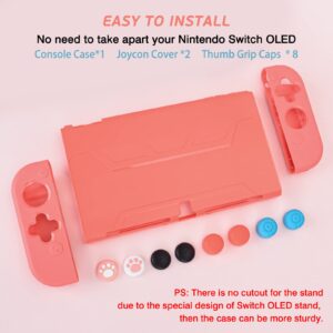 DLseego Coral Red Switch OLED Dockable Protective Case with 2 Game Card Slots Soft TPU Joy Con Cover + Console Hard Shell Shockproof Anti Scratch Skin with 8PCS Non Slip Thumb Grips for Switch 2021