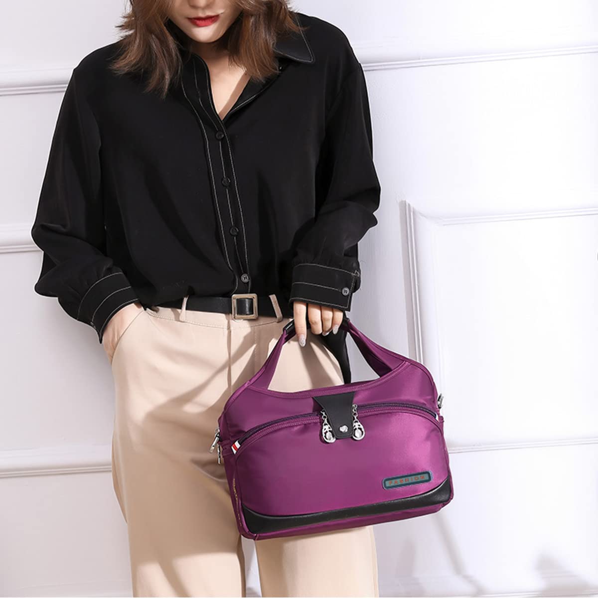 Women Crossbody Bag Casual Shoulder Handbag Waterproof Oxford Cloth Ladies Purse Messenger Bag（Purple