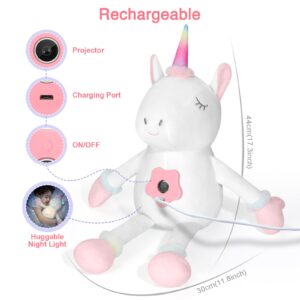 DIILSWX Unicorn Stuffed Animals with Dynamic Star Projection Lamp: Rechargeable Night Light for Kids Bedroom, Soft & Huggable Plush Toy, Cute Bedtime Buddy for Toddler, Boy, Girl (Galaxy Theme) - 17''