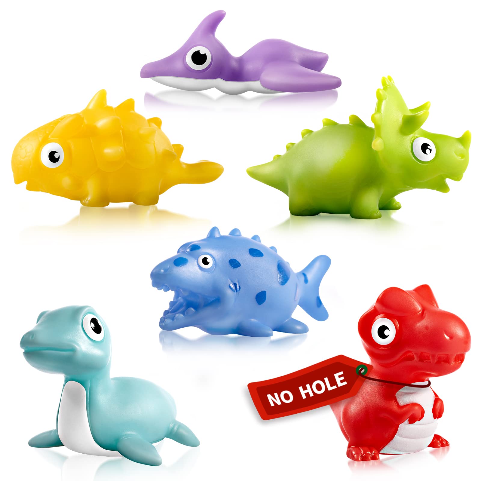 12Pcs No Hole Dinosaur Bath Toys& 6Pcs No Hole Dinosaur Bath Toys