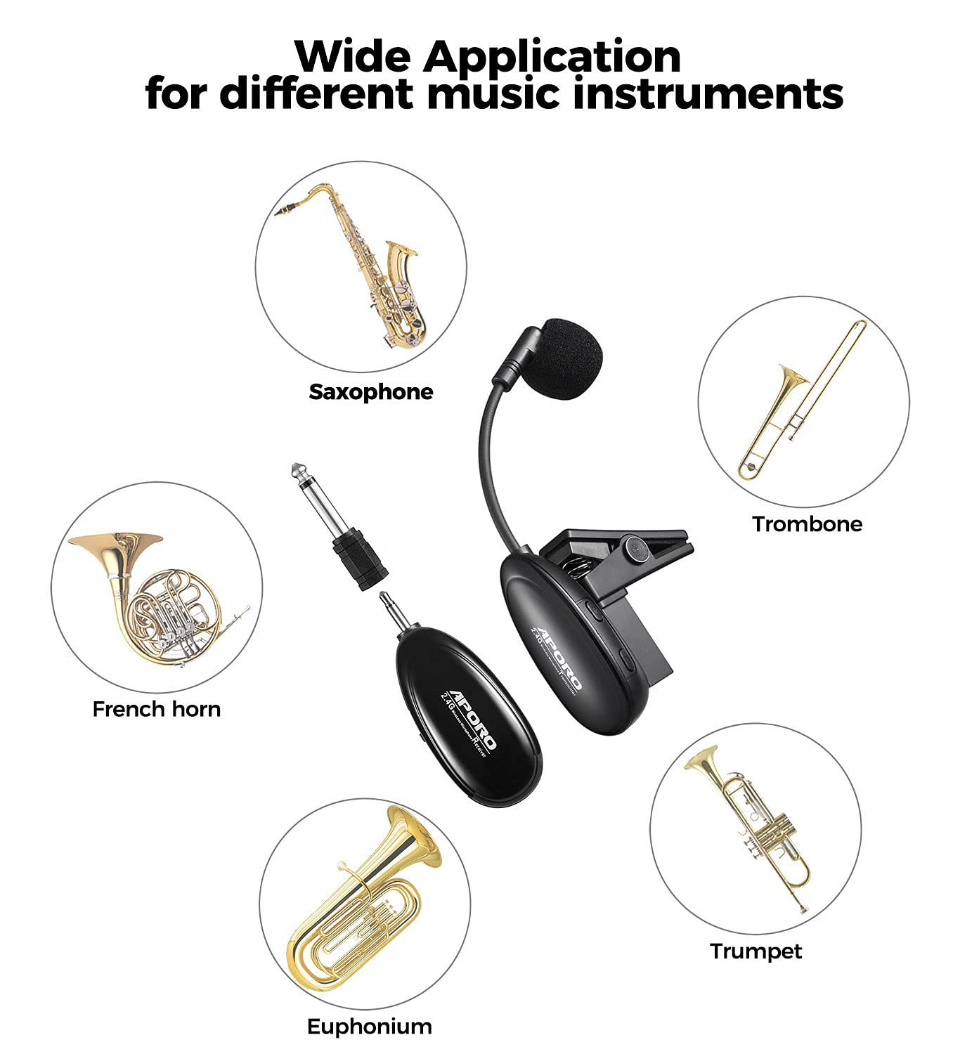 JCWY 2.4G Wireless Saxophone Microphone, Clip on Music Instruments Microphone, Wireless Receiver and Transmitter, for Saxophone and More