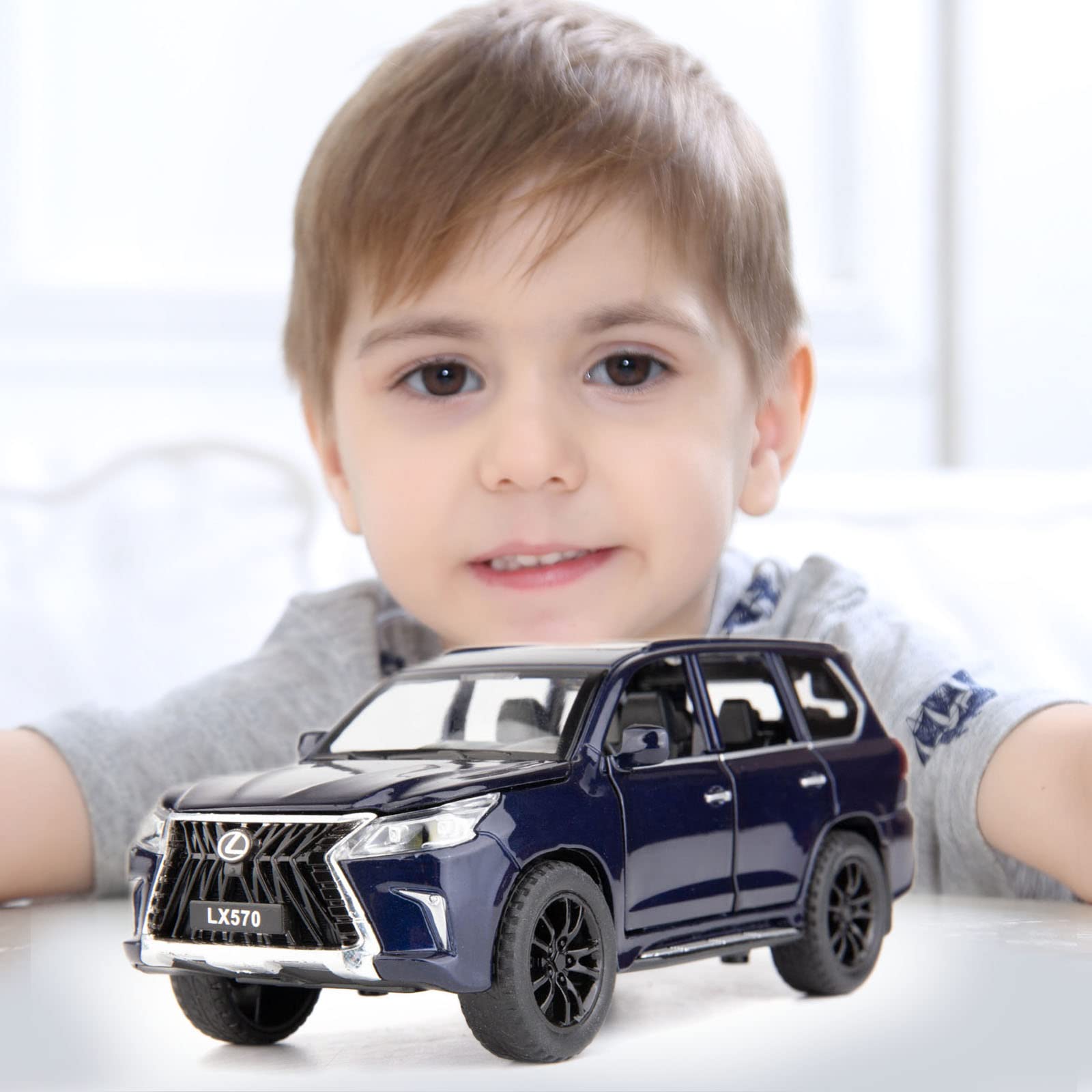 BDTCTK 1/32 Compatible for Lexus LX570 Off-Road in Luxury SUV Model Car, Zinc Alloy Pull Back Toy car with Sound and Light for Kids Boy Girl Gift(Blue)