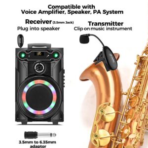 JCWY 2.4G Wireless Saxophone Microphone, Clip on Music Instruments Microphone, Wireless Receiver and Transmitter, for Saxophone and More