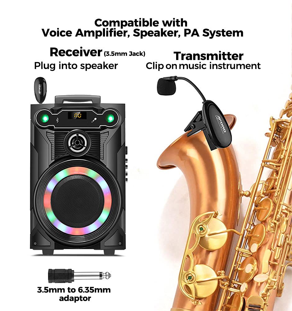 JCWY 2.4G Wireless Saxophone Microphone, Clip on Music Instruments Microphone, Wireless Receiver and Transmitter, for Saxophone and More