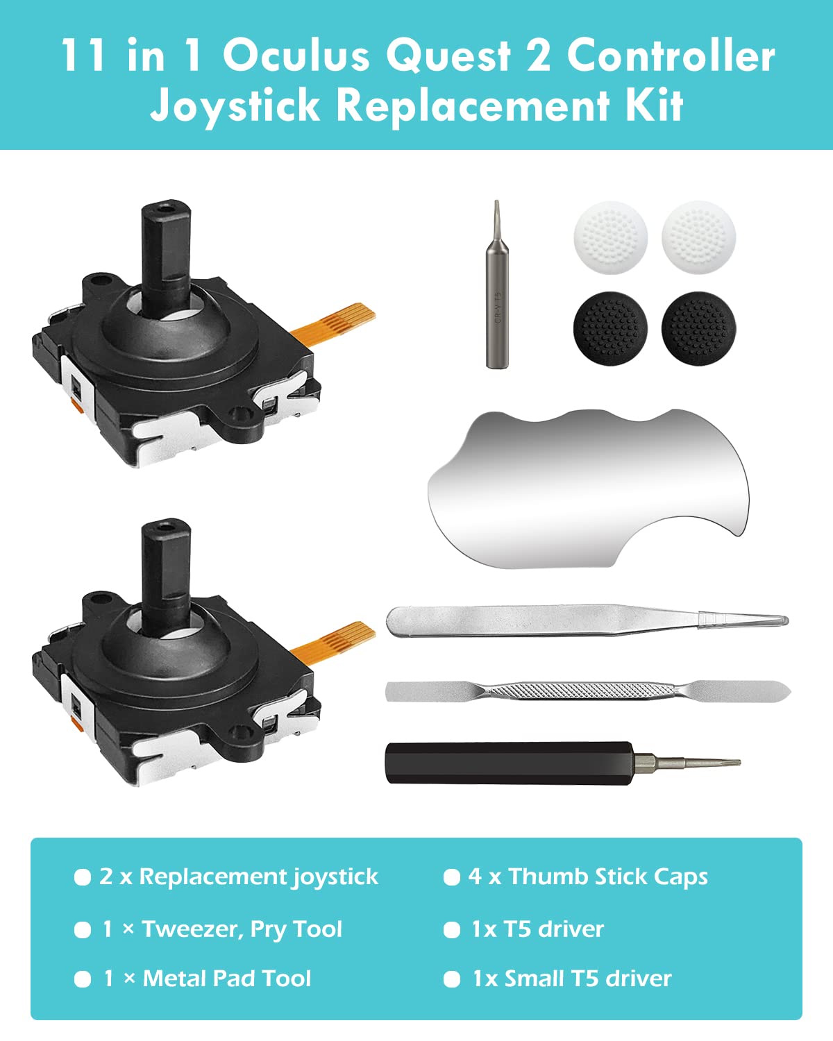 Joystick Replacement Kit for Oculus Quest 2 Controller, OLCLSS Accessories for Oculus Quest 2 Controller and Meta Quest 2 Controller(Black-11-in-1)