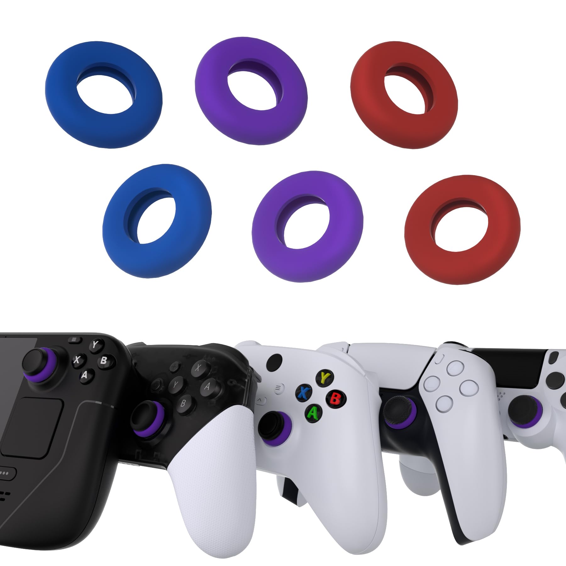 PlayVital 3 Pairs Silicone BuffeRings Aim Assist Target Motion Control Precision Rings for PS5, for PS4, for Xbox Series X/S, Xbox One, Xbox 360, for Switch Pro, for Steam Deck - 3 Different Strengths