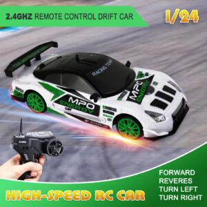 RC Drift Car Remote Control Car 2.4GHz 1:24 Scale 4WD 15KM/H High Speed Model Vehicle LED Lights Drifting Tire Racing Sport Toy Car for Adult Boys Girls Kids Gift 2Pcs Rechargeable Batterie