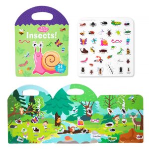 sticker books for kids 3-4, reusable sticker book, quiet busy book, montessori preschool learning activities educational travel toys gift, insect stickers