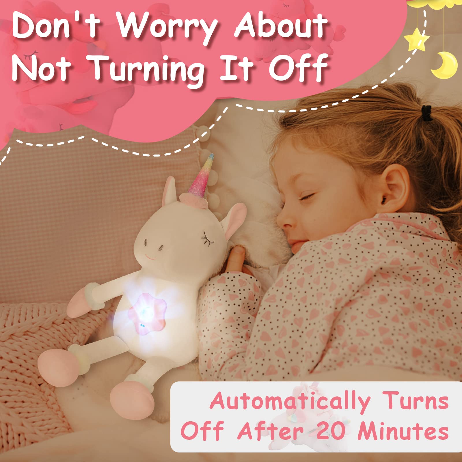 DIILSWX Unicorn Stuffed Animals with Dynamic Star Projection Lamp: Rechargeable Night Light for Kids Bedroom, Soft & Huggable Plush Toy, Cute Bedtime Buddy for Toddler, Boy, Girl (Galaxy Theme) - 17''