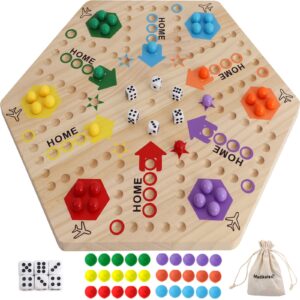 medikaison large size original marble game solid wood 20 inch wahoo board game double sided painted wooden fast track for 6 and 4 players 6 colors 24 marbles 6 dice for family friend