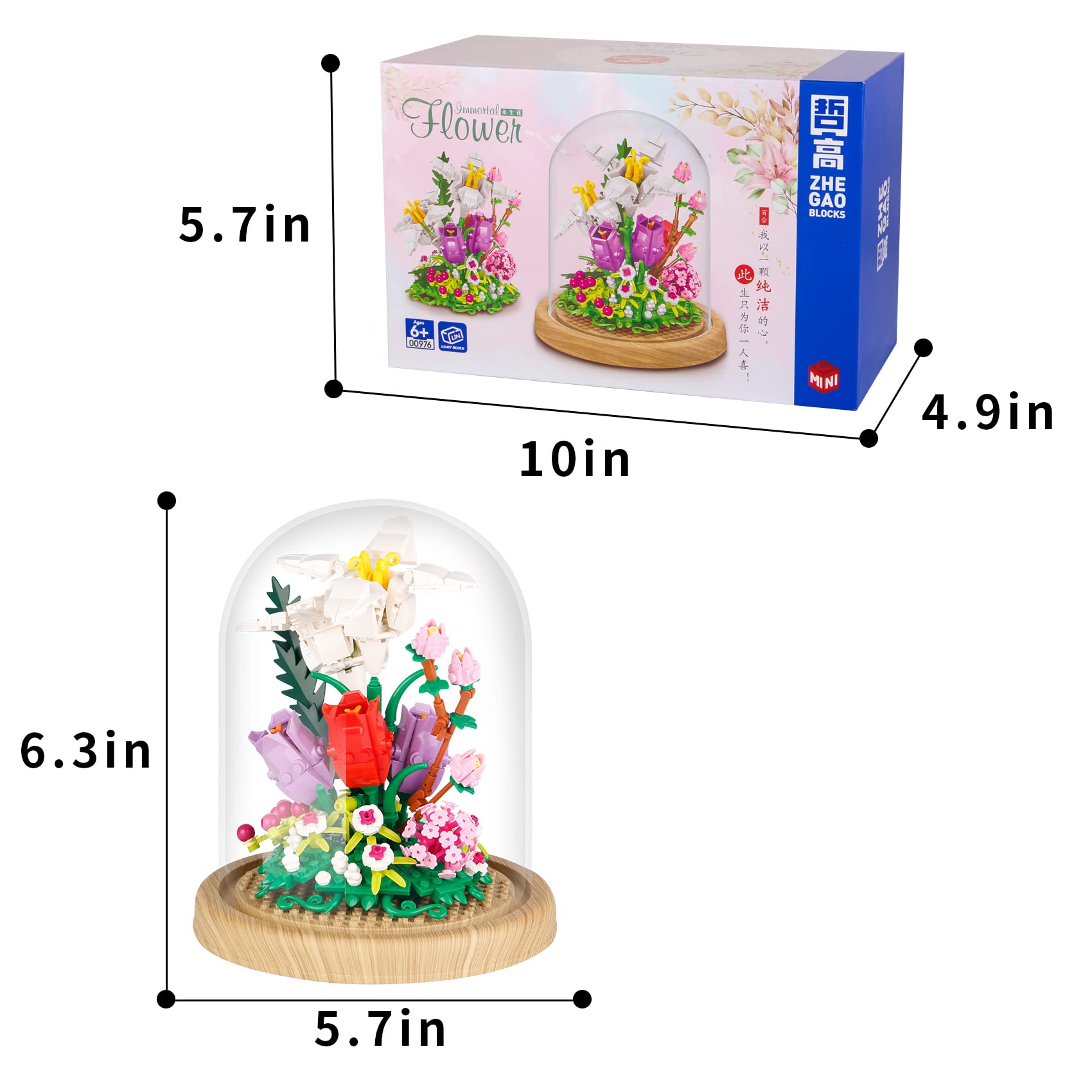 600+PCS Lily Flowers Bonsai Tree Blocks Kit,Romantic Immortal Flower Bouquet Building Blocks with a Transparent Display Box, Ideas for 6+ Kids or Adults