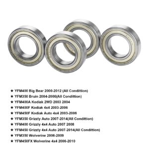 Front Wheel Bearing 4 Pcs with Seal for Yamaha Kodiak 400 450, Grizzly 350 450, Big Bear 2WD/4WD, Bruin 350, Replace #93306-006Y2-00