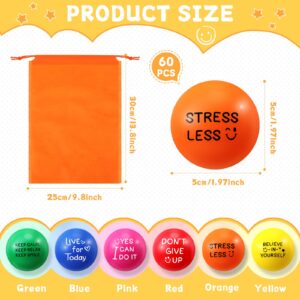 60 Pieces Motivational Stress Balls 1.97 Inch Inspirational Stress Relief Ball Bulk Hand Exercise Balls Encouraging Colorful Foam Balls Anxiety Small Balls with Quotes for Kids Adults Teens, 6 Styles