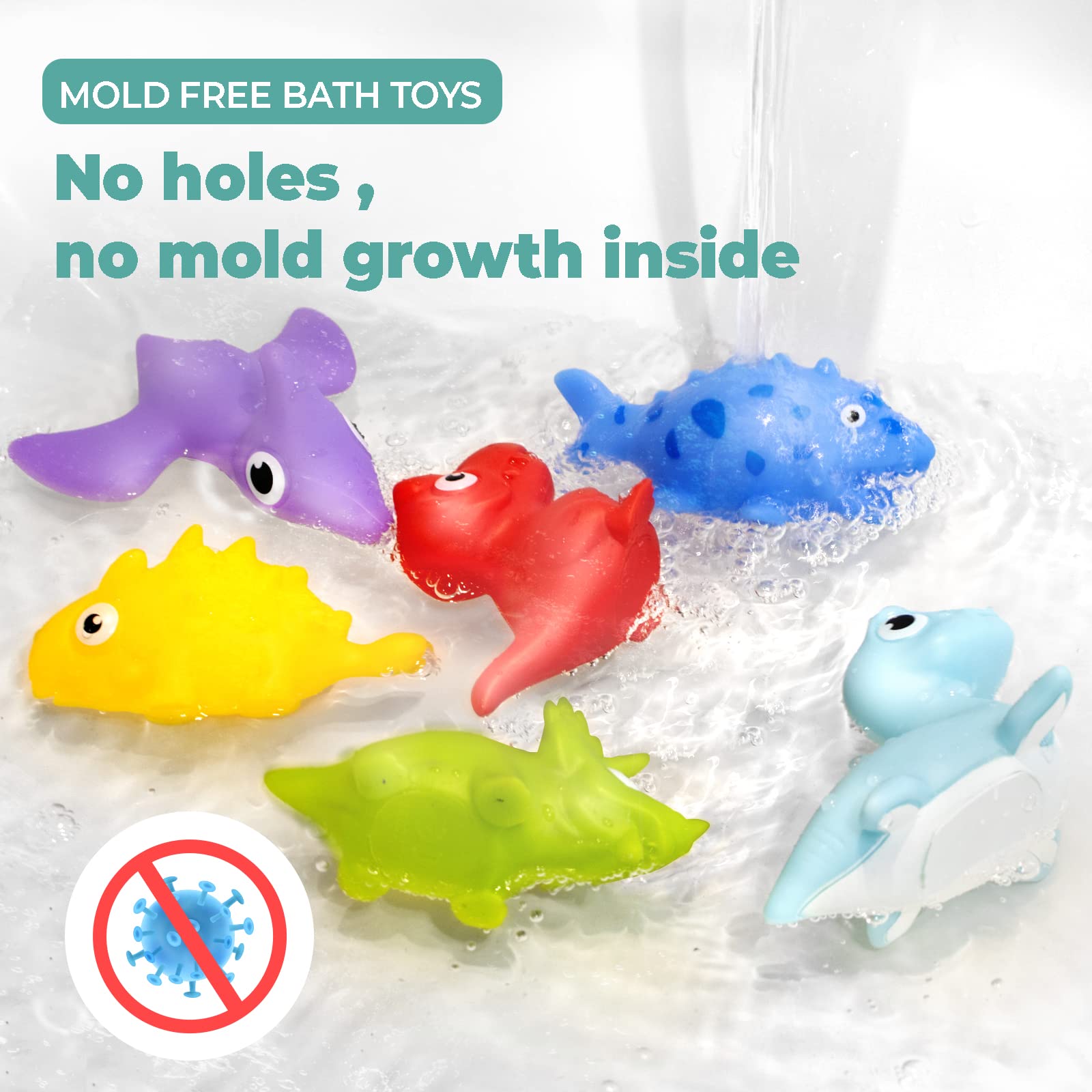 12Pcs No Hole Dinosaur Bath Toys& 6Pcs No Hole Dinosaur Bath Toys