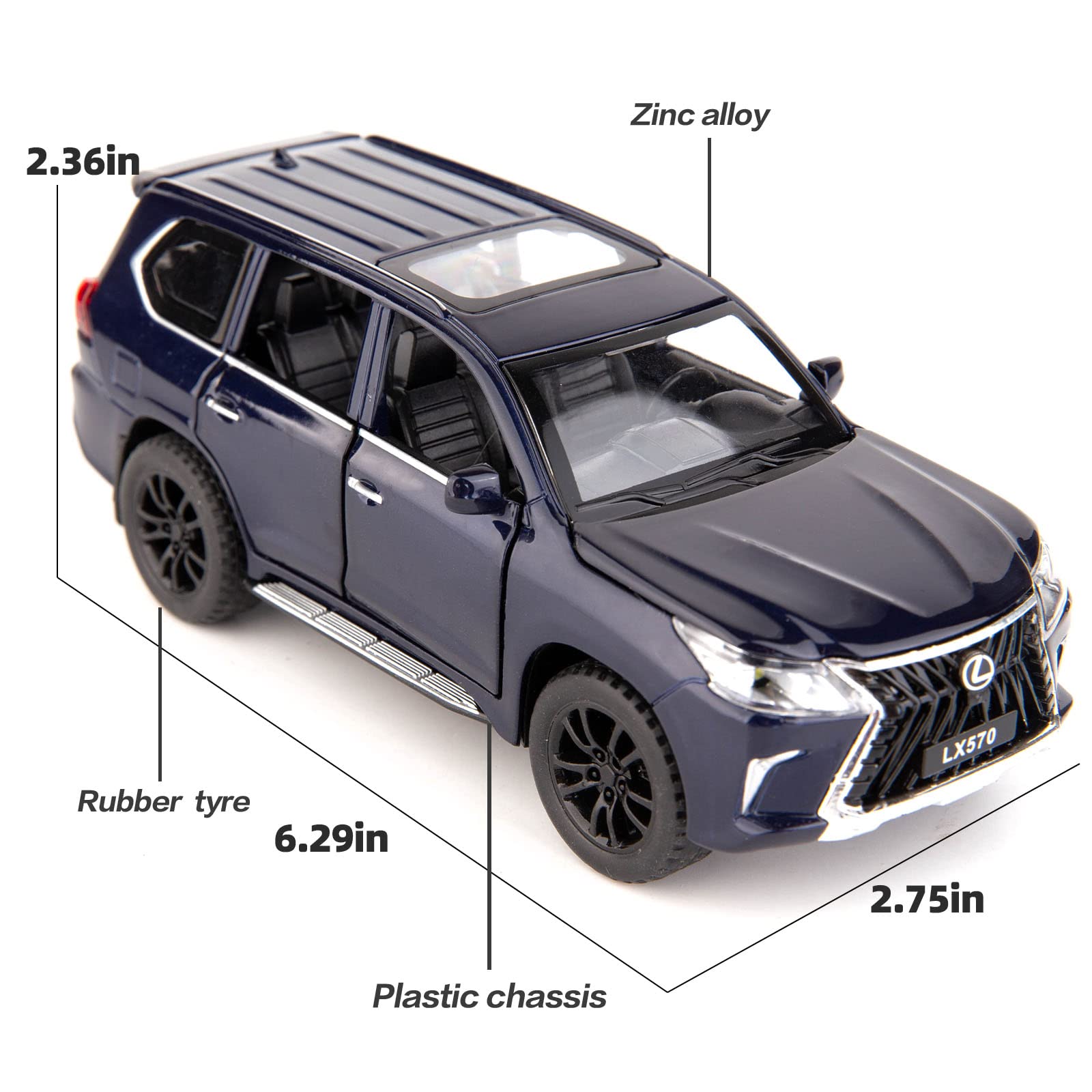 BDTCTK 1/32 Compatible for Lexus LX570 Off-Road in Luxury SUV Model Car, Zinc Alloy Pull Back Toy car with Sound and Light for Kids Boy Girl Gift(Blue)