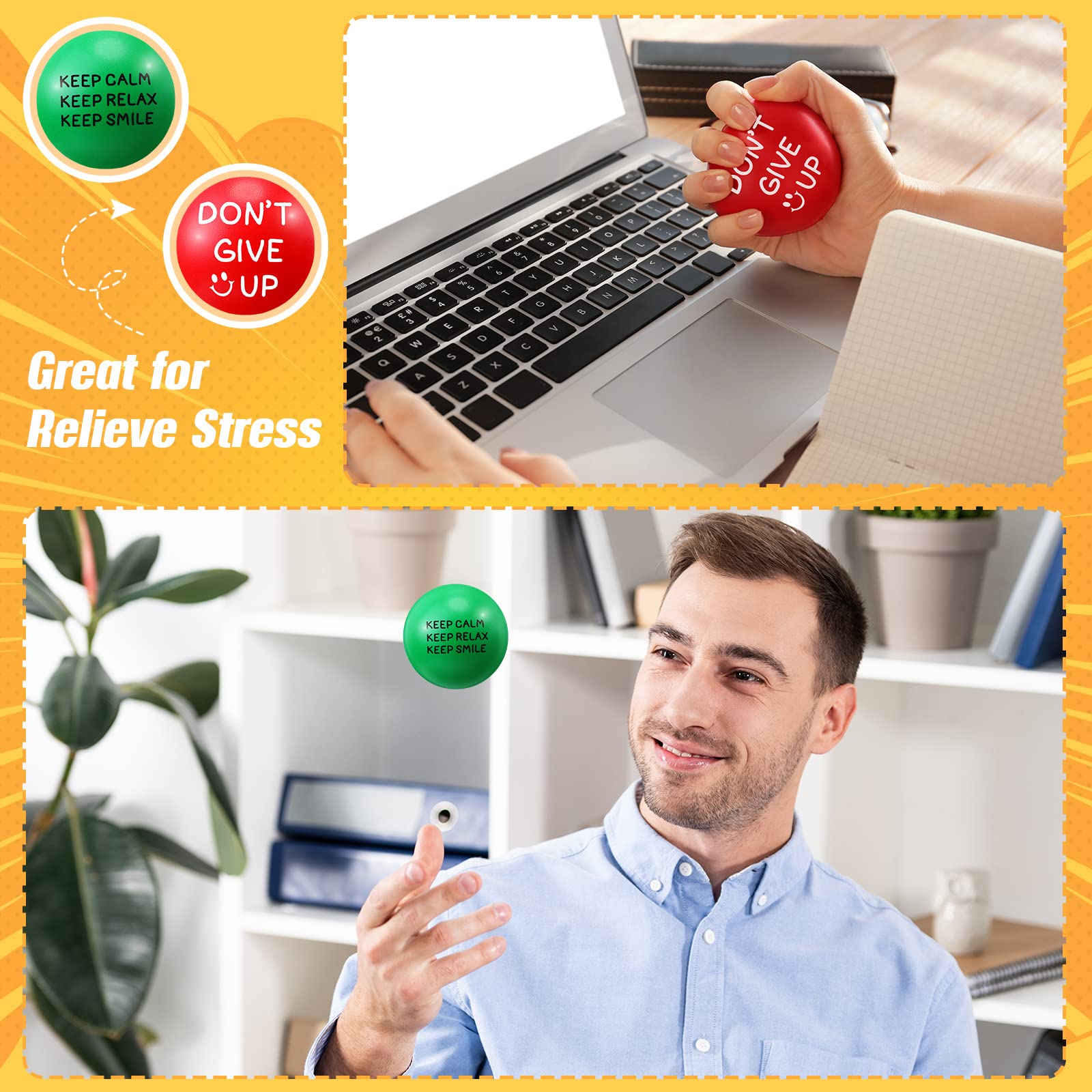 60 Pieces Motivational Stress Balls 1.97 Inch Inspirational Stress Relief Ball Bulk Hand Exercise Balls Encouraging Colorful Foam Balls Anxiety Small Balls with Quotes for Kids Adults Teens, 6 Styles