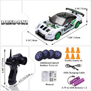 RC Drift Car Remote Control Car 2.4GHz 1:24 Scale 4WD 15KM/H High Speed Model Vehicle LED Lights Drifting Tire Racing Sport Toy Car for Adult Boys Girls Kids Gift 2Pcs Rechargeable Batterie