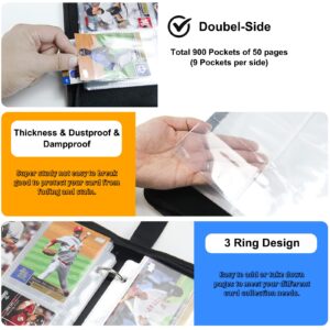 Baseball Card Binder, 900 Pocket Card Collections Album, 9 Pocket Trading Card binder with 50 Removable Sleeves, Card Protectors Holder Fit Football, Baseball, Sport Cards and Other Trading Cards