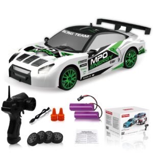 RC Drift Car Remote Control Car 2.4GHz 1:24 Scale 4WD 15KM/H High Speed Model Vehicle LED Lights Drifting Tire Racing Sport Toy Car for Adult Boys Girls Kids Gift 2Pcs Rechargeable Batterie