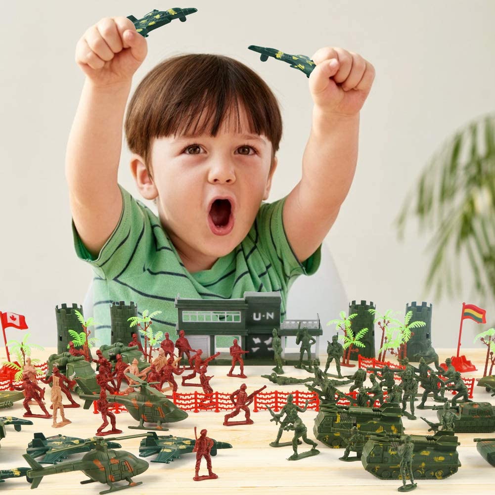 3 otters 307PCS Army Men Military Set, Military Battle Group Plastic Army Men Toy Soldiers for Boys and Girls, with Storage Container