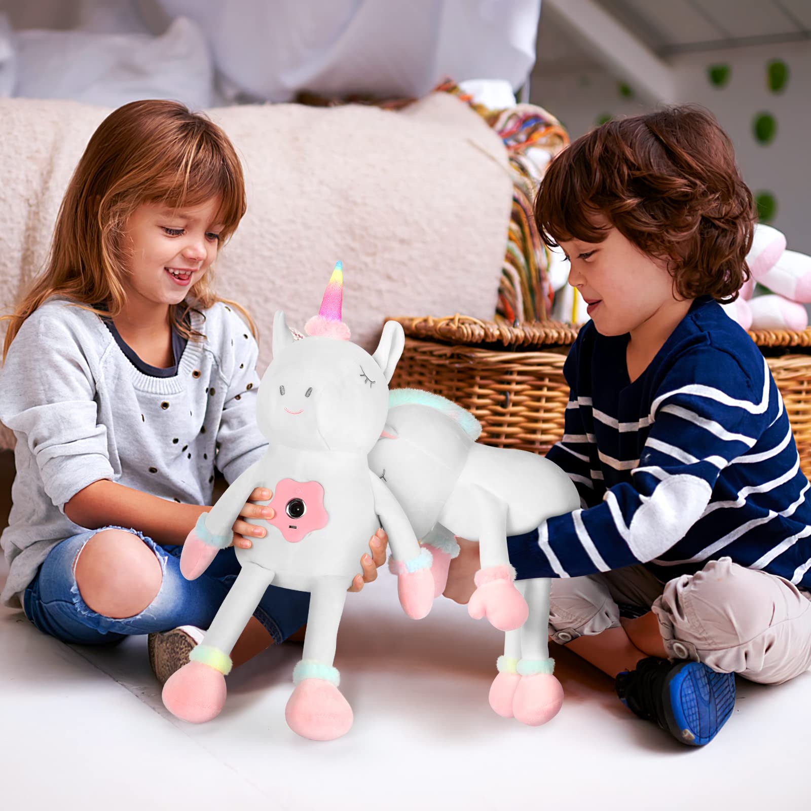 DIILSWX Unicorn Stuffed Animals with Dynamic Star Projection Lamp: Rechargeable Night Light for Kids Bedroom, Soft & Huggable Plush Toy, Cute Bedtime Buddy for Toddler, Boy, Girl (Galaxy Theme) - 17''