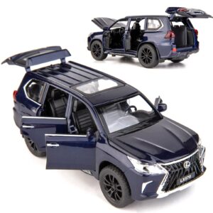 BDTCTK 1/32 Compatible for Lexus LX570 Off-Road in Luxury SUV Model Car, Zinc Alloy Pull Back Toy car with Sound and Light for Kids Boy Girl Gift(Blue)