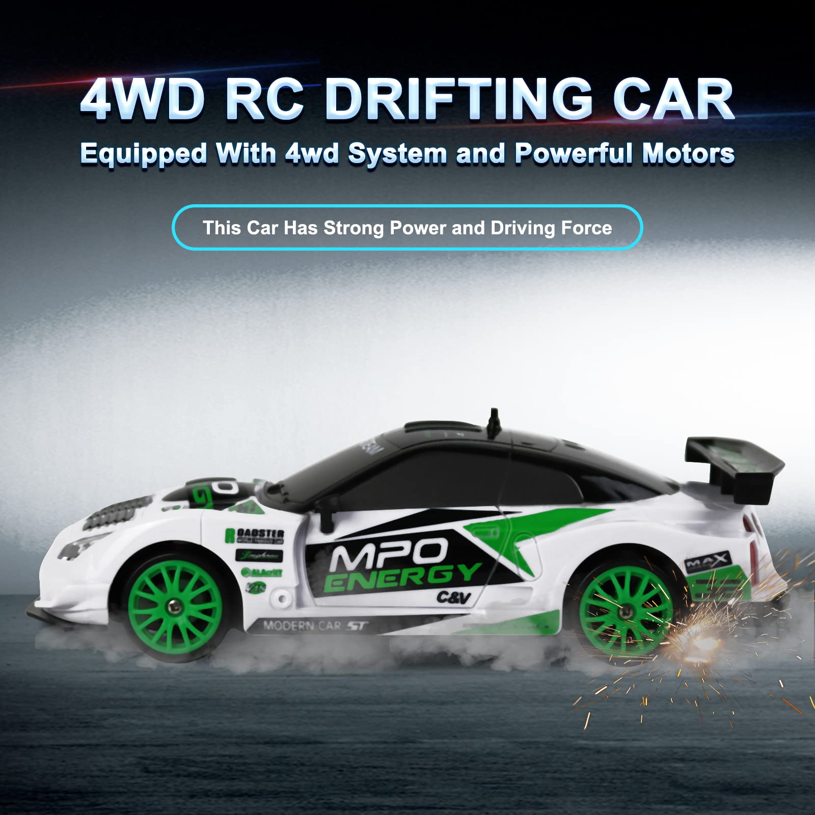 RC Drift Car Remote Control Car 2.4GHz 1:24 Scale 4WD 15KM/H High Speed Model Vehicle LED Lights Drifting Tire Racing Sport Toy Car for Adult Boys Girls Kids Gift 2Pcs Rechargeable Batterie