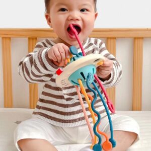 Baby Sensory Toys Montessori Pull String, Cartoon Kids Accordion Toy 18 Months+ Early Education Baby Boy Girls Toys for Infant Newborn Toddlers Sensory Play Exercise Hand Strength (UFO)