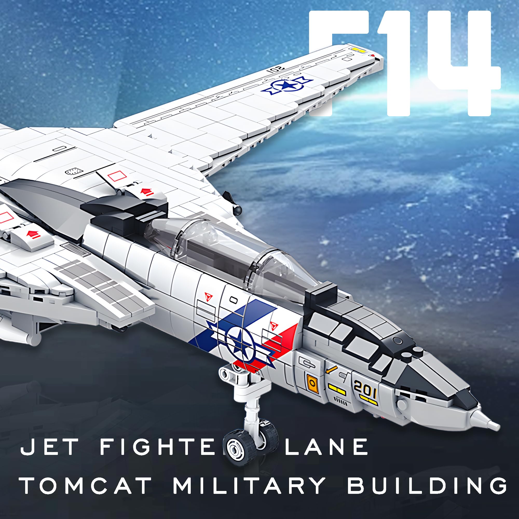 HI-REEKE F-14 Jet Fighter Plane Tomcat Military Building Set for Adult, Army Model Jet Fighter Plane 1:34-1600 PCS