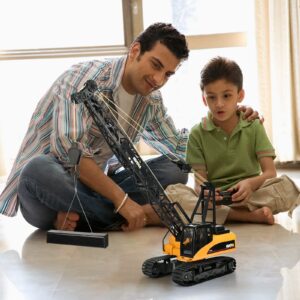 KidsFaves 15 Channel Remote Control Crane Toy,Proffesional Series,1:14 Scale-Rechargeable Battery RC Construction Toy Crane-Heavy Duty Metal Hook, with Lights Sounds for Boys & Girls 8-12