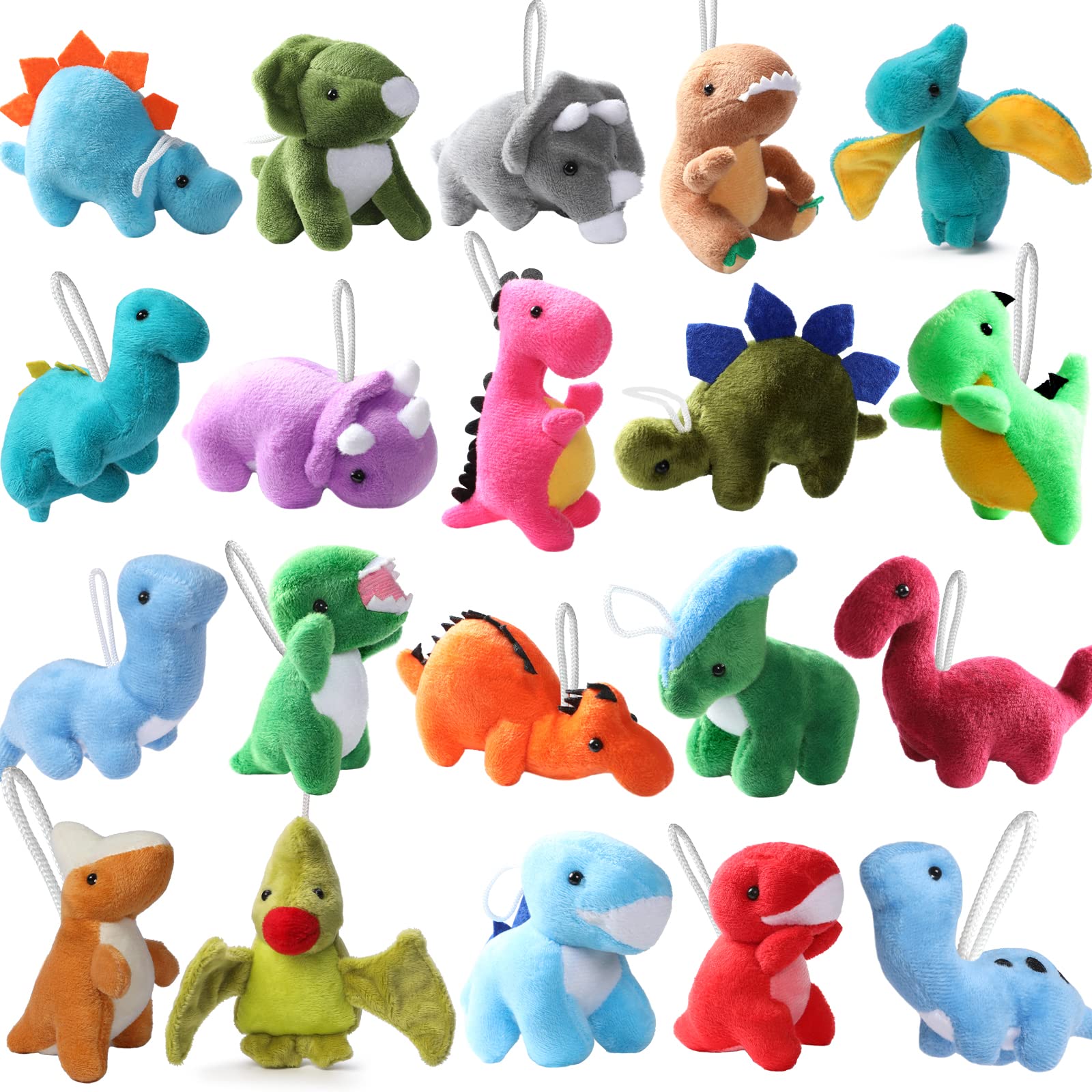 20 Pack Dinosaur Plush Stuffed Set, Mini Animal Cute Dinosaur Figures, Soft Keychain Toy for Kids Toddler Goodie Bag Filler, Doll Machine, Treasure Carnival Prizes Birthday Party Favors Gifts