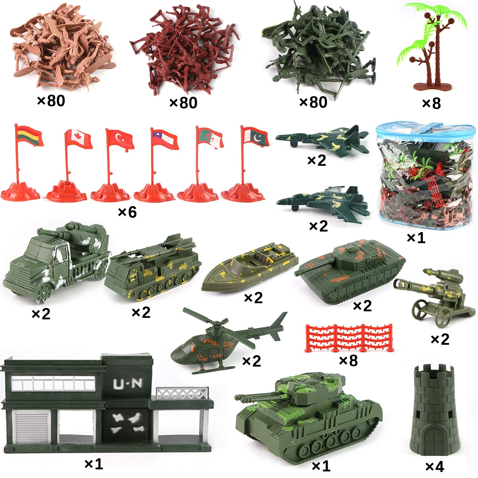 3 otters 307PCS Army Men Military Set, Military Battle Group Plastic Army Men Toy Soldiers for Boys and Girls, with Storage Container