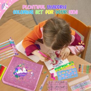 56 Pc Fruit Scented Marker Set with Glitter Unicorn Case, Art Supplies Kit for Kids Ages 4-8