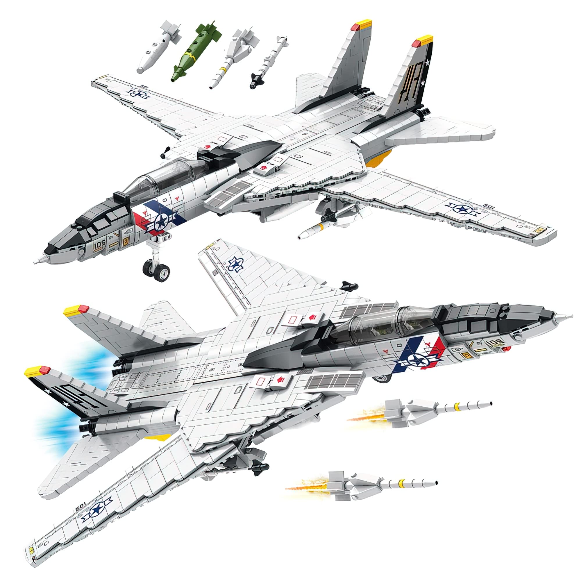 HI-REEKE F-14 Jet Fighter Plane Tomcat Military Building Set for Adult, Army Model Jet Fighter Plane 1:34-1600 PCS