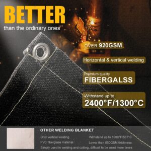 MULMART Welding Blanket 10X10FT, 922GSM, Black, Heavy Duty Welding Blanket, Fireproof Welding Blanket, 1/3”(8mm) Thickness, Large Welding Fireproof Thermal Resistant