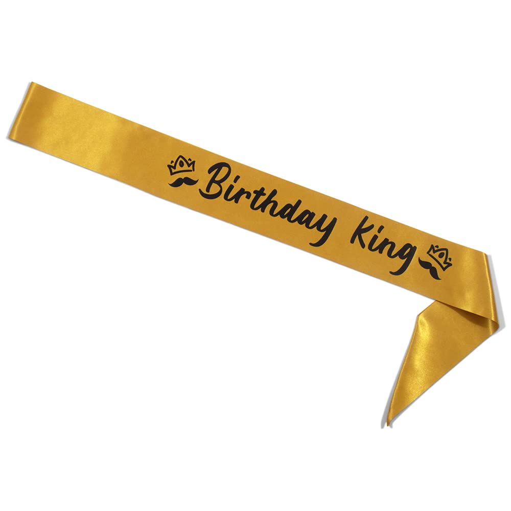 Party to Be Birthday King Sash Gold 3.15" Wide x 35" Long from Shoulder to Hip