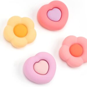 GeekShare Cute Thumb Grip Caps for PS5 Controller, Thumbsticks Cover Set Compatible with Switch Pro Controller and PS4 PS5 Controller, 4Pcs - Heart & Flower