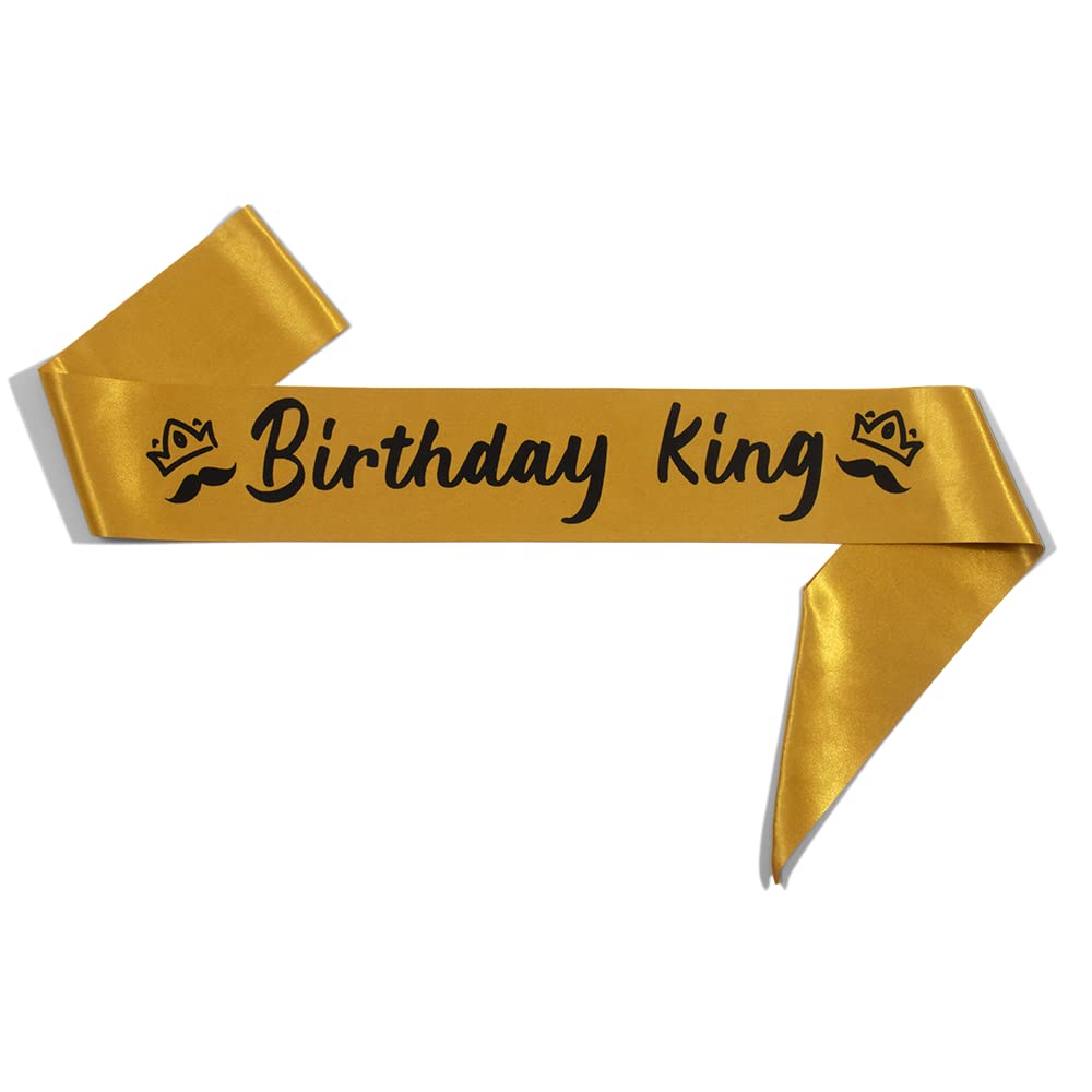 Party to Be Birthday King Sash Gold 3.15" Wide x 35" Long from Shoulder to Hip