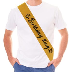 party to be birthday king sash gold 3.15" wide x 35" long from shoulder to hip